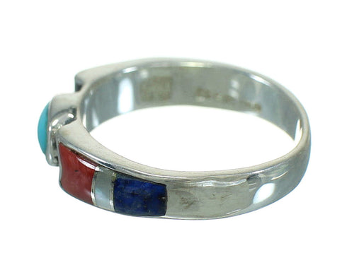 Genuine Sterling Silver Southwestern Multicolor Inlay Ring Size 7-3/4 QX70694